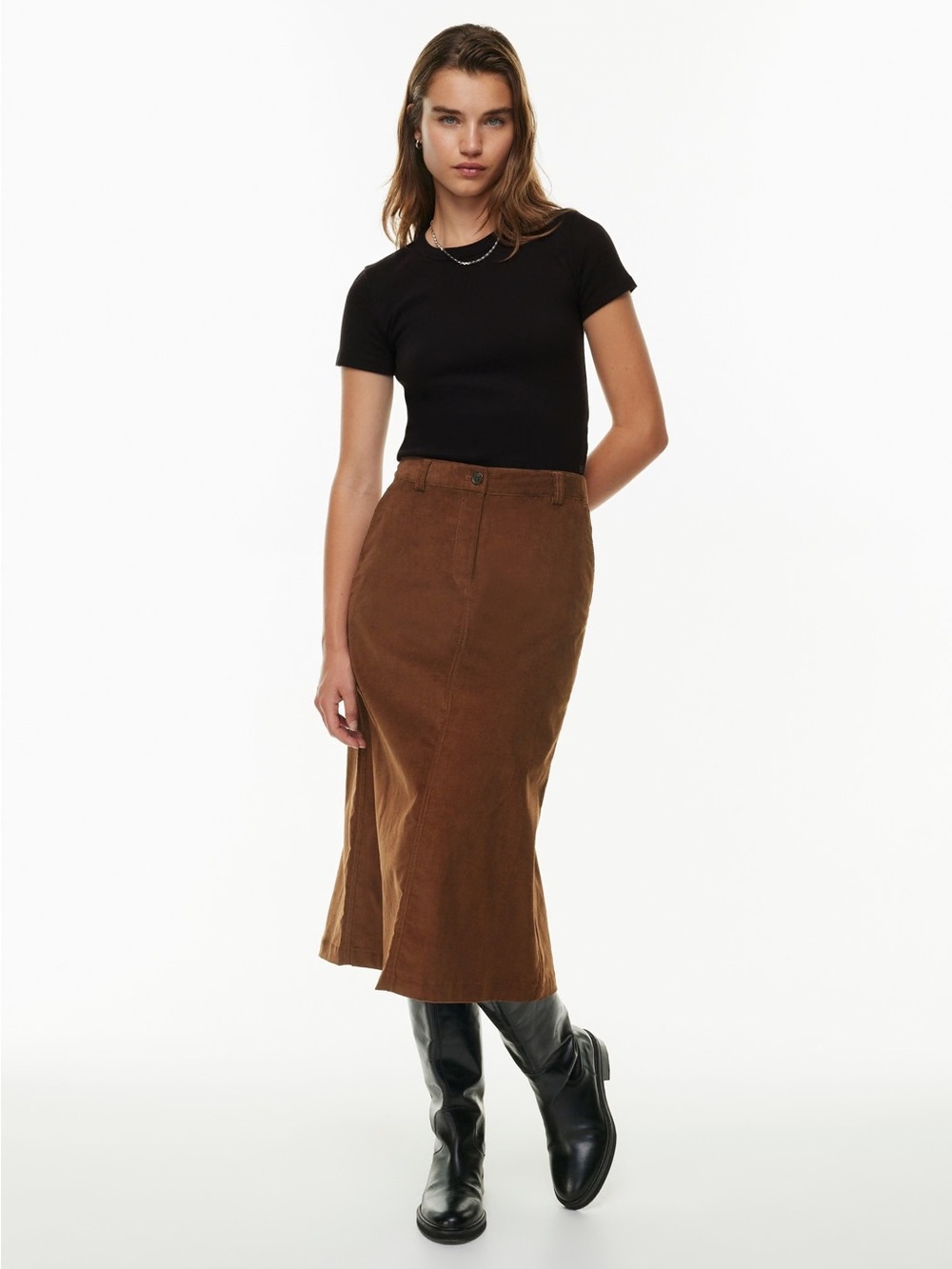 Aritzia Sunday Best Corduroy High-Waist Brown Midi Skirt